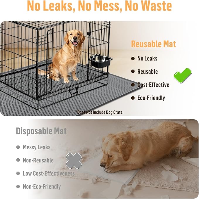Silicone Dog Bed Mat, 57"x 40" Crate Mat for Dog Cages, Kennel Mat with Raised Edge, Washable, Waterproof, Leakproof, Protect Floors (Dark Grey)