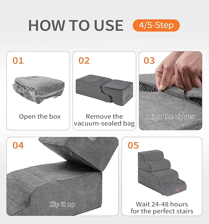 Made4Pets Dog Stairs Ramp for Bed 19.7" H, 4-Step Dog Steps for High Bed Couch Sofa Climbing, 35D Foam Pet Steps for Small Dogs and Cats, Non-Slip Bottom Pet Stairs, Grey