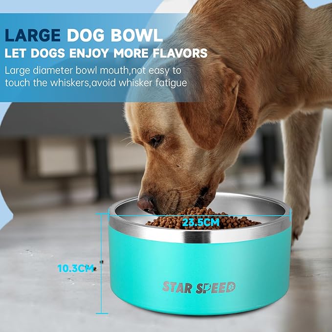 100oz Stainless Steel Dog Bowl. Dog Food Water Bowls with Non-Slip Rubber Bottom, Double Wall Dog Bowl for Small Medium Large Dogs, Dishwasher Safe,Light Green