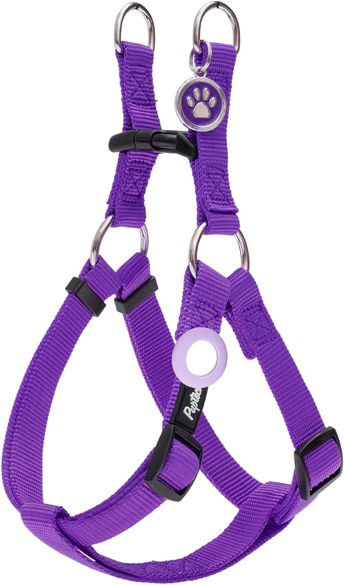 PUPTECK No Pull Dog Harness Soft Adjustable Basic Nylon Step in Puppy Vest Outdoor Walking with ID Tag and A-ir Tag Case, Purple, M