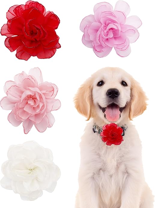 PET SHOW Valentines Small Dogs Flower Charms Slide Collar Accessories for Medium Large Dogs Cat Puppies Rabbit Pigs Collars Bows Grooming Supplies