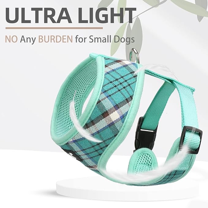 PUPTECK Soft Mesh Dog Harness and Leash Set Pet Puppy Cat Comfort Padded Vest No Pull Harnesses, Green, L