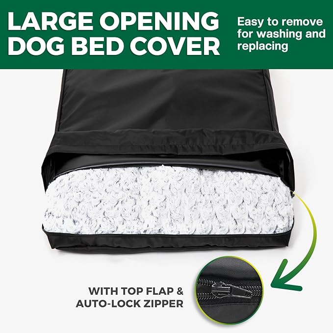 Waterproof Dog Bed Cover Replacement Washable, Easy to Clean, Pet Hair Resistant, Heavy Duty Oxford, Zipper Closure, Indoor/Outdoor Use, Fits 38 Inch Dog Crate - Large - 36"x 27"x 3" - Black