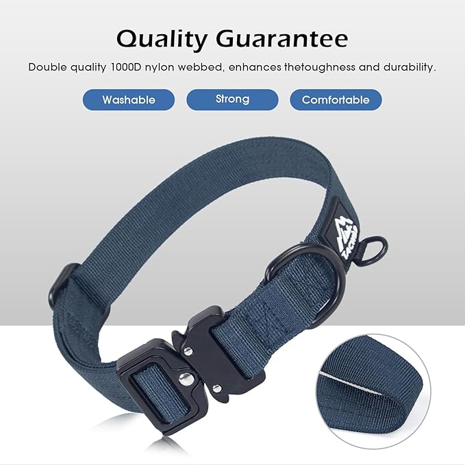 Medium Dog Collar Boy Girl - Adjustable, Chew Proof Nylon Collar with Metal Quick Release Buckle and D-Ring for Dog Tags (Navy Blue, M)