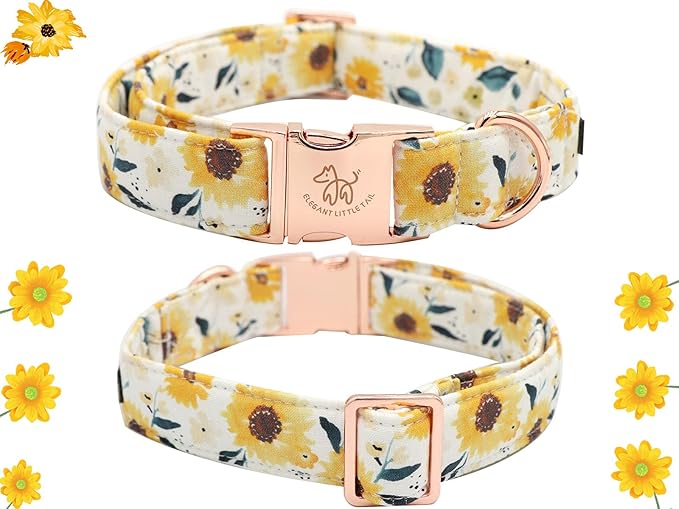 Elegant little tail Dog Collar, Sunflower Pattern Pet Collar Durable Cute Dog Collars Summer Fall Female Pet Gift Adjustable Dog Collar for Large Dogs