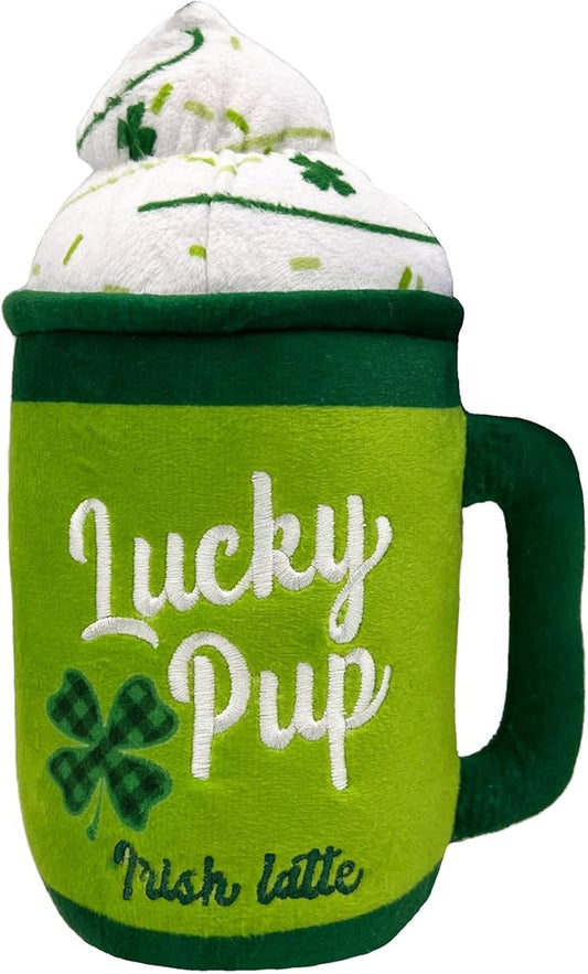 Huxley & Kent Funny Dog Toy w/Squeaker – Power Plush Squeaky Dog Toys for Small, Medium & Large Dogs – Soft Stuffed Animal for Indoor Play & Fetch - Lucky Pup Irish Latte, Small