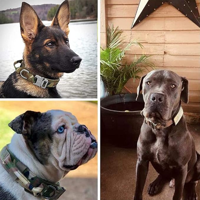 Xqpetlihai Tactical Dog Collar Adjustable Military Nylon Dog Collar with Control Handle and Heavy Duty Metal Buckle for Medium and Large Dogs(Camo,L)