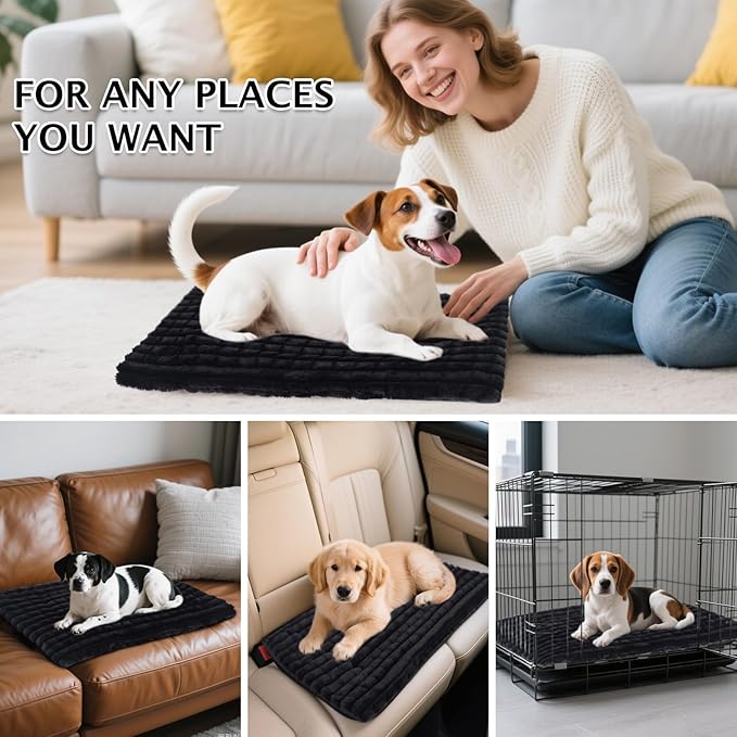 BVAGSS Dog Bed Washable Crate Mattress,Anti-Slip Memory Foam Soft Warm Pet Cushion for Small Medium Dogs, Calming Fluffy Sleeping Kennel Pad XH082 (24''x18'',Black)