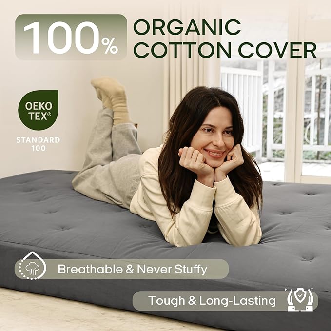 ZonLi Japanese Floor Futon Mattress Twin Size 39"x 75",100% Cotton Cover 6'' Thicken Tatami Mattress,Foldable Sleeping Pad,Portable Dormitory Tatami Mat,Roll Up Floor Lounger Bed for Adult (Grey)