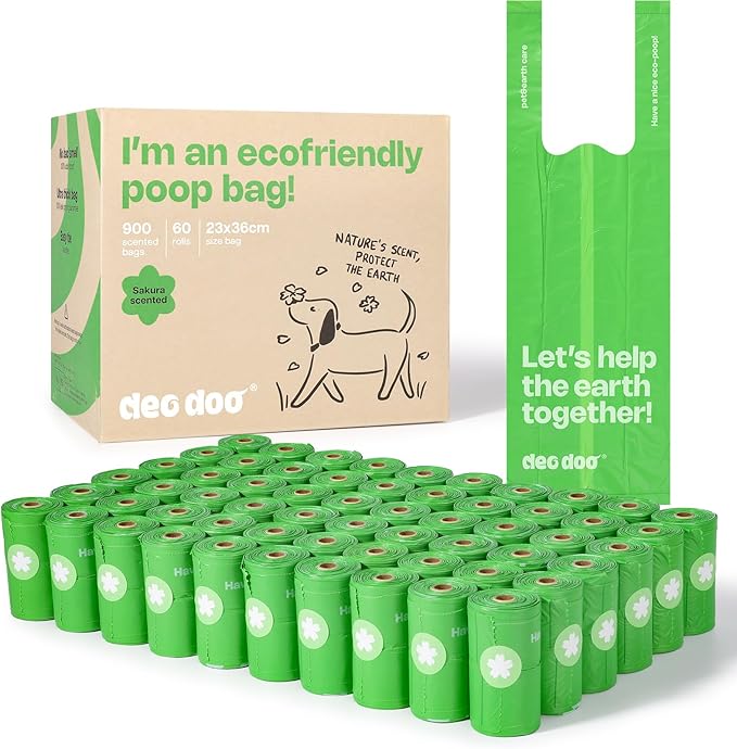 Dog Poop Bags with Handles Sakura Scented 60 Rolls 900 Counts Leak Proof and Extra Thick Waste Bags for Walking Small Medium Dogs