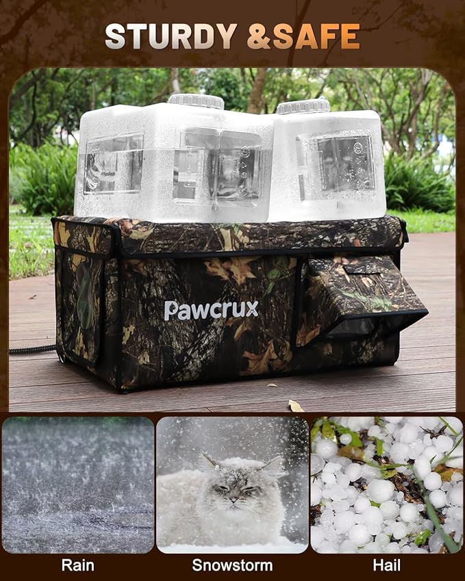 Heated Cat House for Outside with Dual Doors, Insulated Cat House Outdoor with Heating Pad, Weatherproof Heated Outdoor Cats Houses Weatherproof for Feral Cats (Leaf, 25.5" L x 16" W x 14" H)