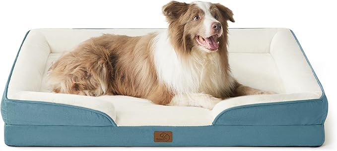 Bedsure L Plus Orthopedic Dog Bed for Large Dogs - Washable Dog Cat Bed Waterproof, L Plus Big Comfort Dogs Couch Sofa with Washable Removable Cover, Pet Bed with Nonskid Bottom, Dune Haze Blue, 38"