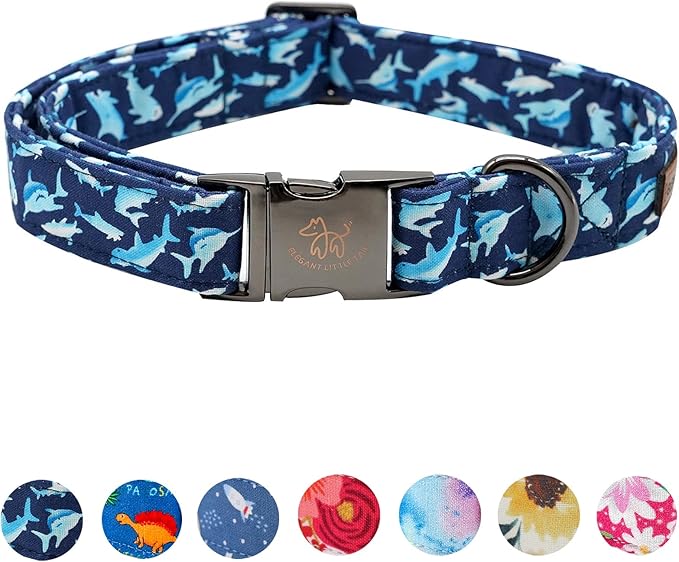 Elegant little tail Dog Collar, Blue Shark Pattern Pet Collar Durable Cute Dog Collars Male or Female Pet Gift Adjustable Dog Collar for Medium Dogs