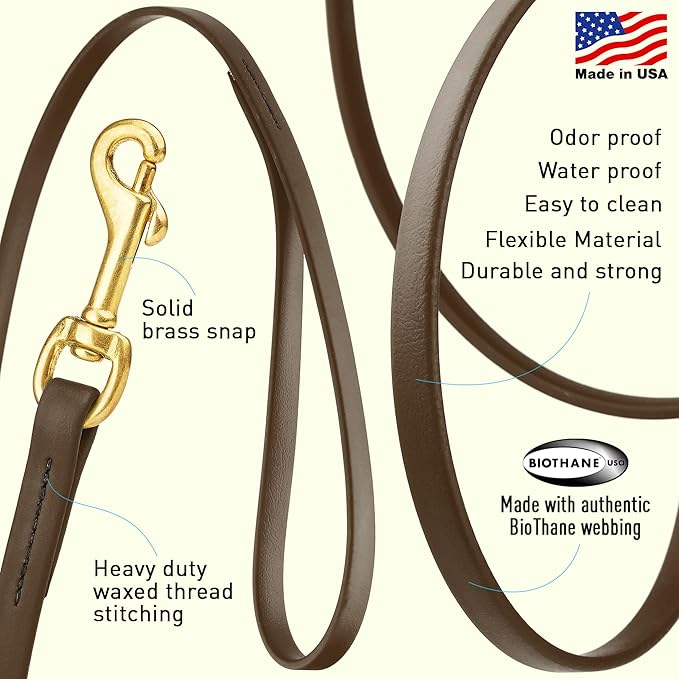 Viper Biothane K9 Working Dog Leash Waterproof Lead for Tracking Training Schutzhund Odor-Proof Long Line with Solid Brass Snap for Puppy Medium and Large Dogs, 10ft Dark Chocolate Brown