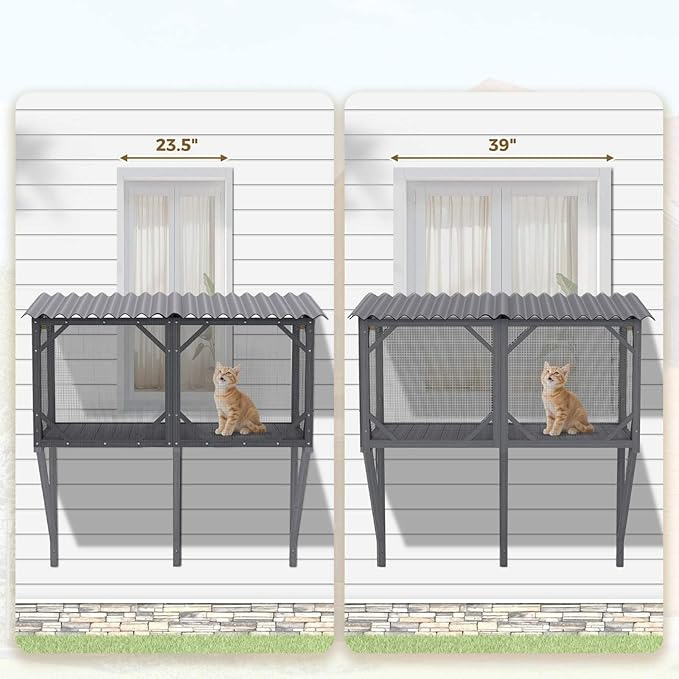 Cat Window Box Catio, Outdoor Cat Enclosure, All-Weather Window Perch for Indoor Cats, Safe Sunbathing Space with 360° View, Easy Installation for Home, Apartment