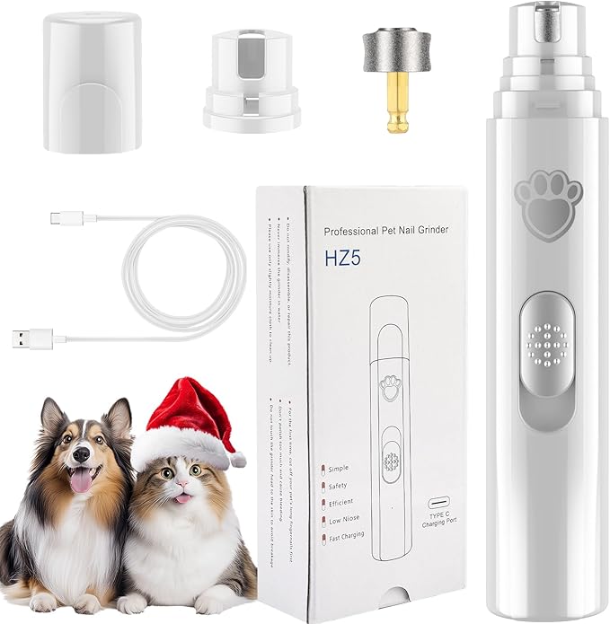 VIWIK Dog Nail Grinder, 2-Speed Rechargeable Dog Nail Trimmers for Large Medium & Small Dogs, Upgrade Professional Electric Pet Paws Nail Grinder, Quiet Puppy Grooming Tool Cat Dog Nail Dremel White