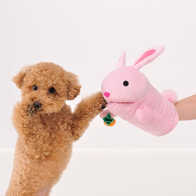 POP Sand Animal Mitten, Plush Dog Chew Toy, Happy Zoo Bear, with Whistle, BONBI ALCON