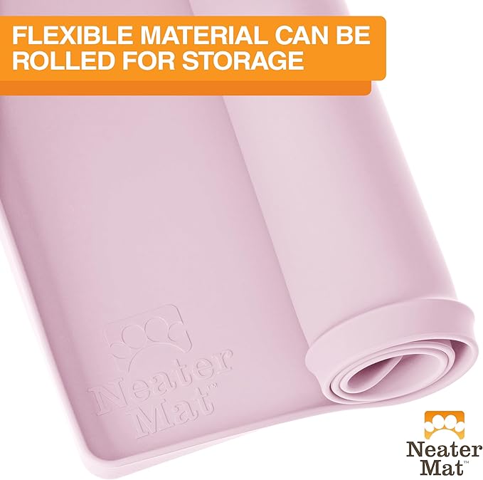 Neater Pet Brands Neater Mat Pet Mats for Food and Water, Cat & Dog Bowl Mat Waterproof Silicone, Feeding Tray, Dog Food Mats for Floors, Placemat w/Raised Edge for Under Bowls, 19” x 12”, Light Pink