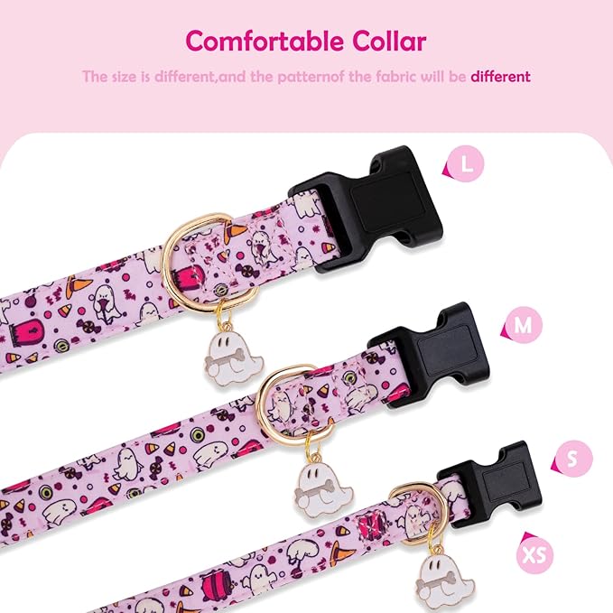 Faygarsle Fall Dog Collar Adorable Ghost Pattern Halloween Collar for Dogs Autumn Collars for Small Medium Large Female and Male Dog Cute Neckwear for Dogs Purple Collar for Boy Girl Dogs XS