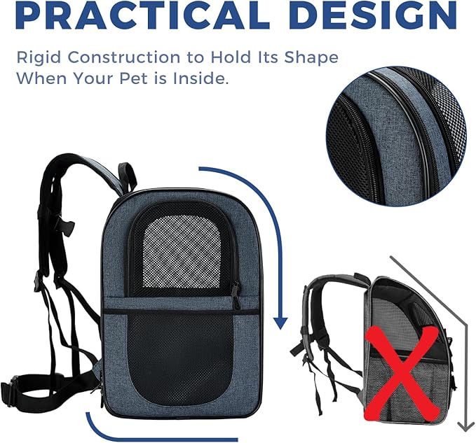 Apollo Walker Dog & Cat Carrier Backpack for 4-18lb Pets - Ventilated Safe Design with Padded Back Support, Breathable Mesh Pet Backpack for Hiking, Travel, Outdoor (Navy)
