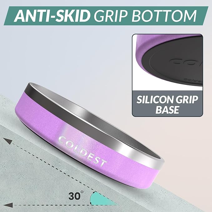 Coldest Dog Bowl - Anti Rust Metal, Non Slip, 3 Layers Insulated Stainless Steel Dog Bowls - Spill Proof & Heavy Duty - Water Bowl for Dogs, Cats, Dish Washer Safe (21 oz,Saturn's Moon Purple Glitter)