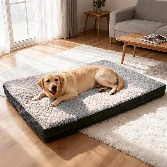 Sytopia Indestructible 44" Dog Bed for Large Dogs – Double-Sided Plush, Chew Proof, Waterproof, Washable, Thick Orthopedic Support, Durable Multi- Size Comfort Clearance Indoor Flat Dog Bed, Dark Grey