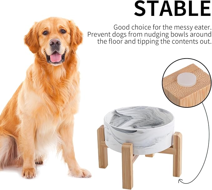 Raised/Elevated Ceramic Dog Bowl for Small Medium Sized Breeds,Dog Food Water Bowl with Stand,6 in Non Slip Heavy Weighted 3.6 Cups Marble Grey