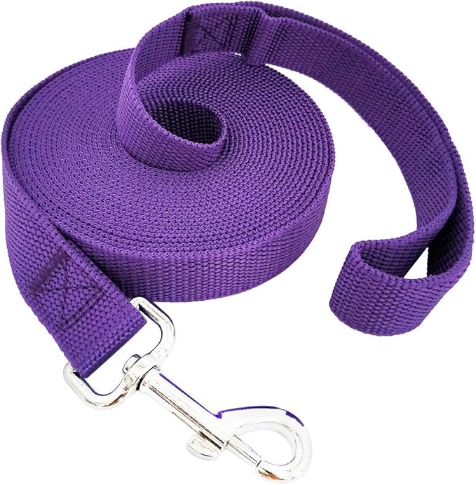 SALO Nylon Training Dog Leash for Small Medium Large Dogs, 1 Inch Wide, 20ft 30ft 40ft 50ft Long Leash Dog/Puppy Lead for Obedience Recall Training, Camping, or Backyard (Purple, 15 Foot)