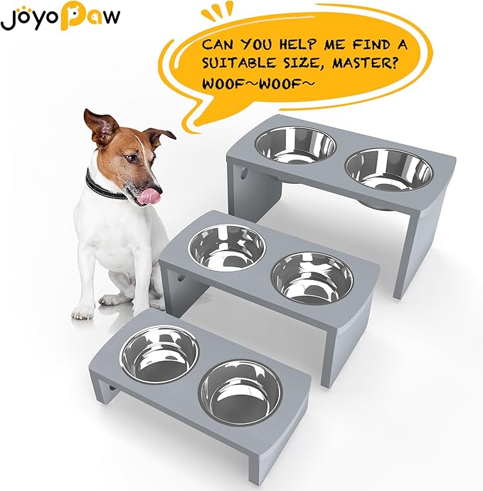 Elevated Dog Bowls, Bamboo Raised Dog Bowl for Small Dogs & Cats, with 2 Stainless Steel Bowls (4'' Tall-20oz Bowl, Grey)