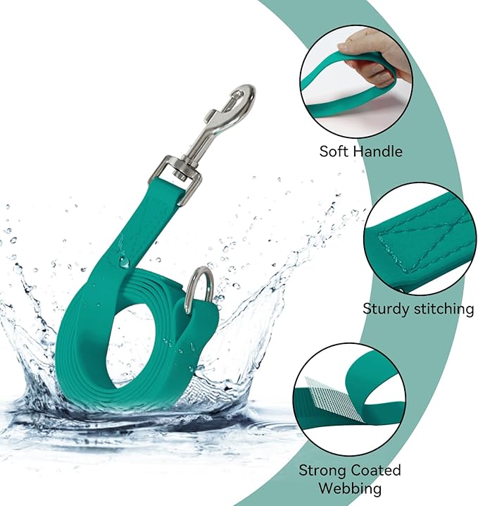 Waterproof Dog Leash, 5/6 FT Durable Odor-Proof Dog Leashes with Strong Metal Hooks Fits Small Medium or Large Dogs (Emerald Green, 5FT - 3/4 inch Width)