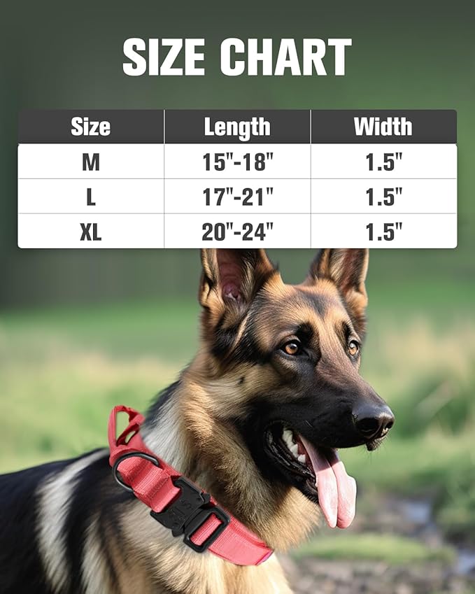 Joytale Tactical Dog Collar with Handle, Adjustable Heavy Duty Military Collar with 2 Patches for Training, Suitable for Medium Dogs, Hotpink, M