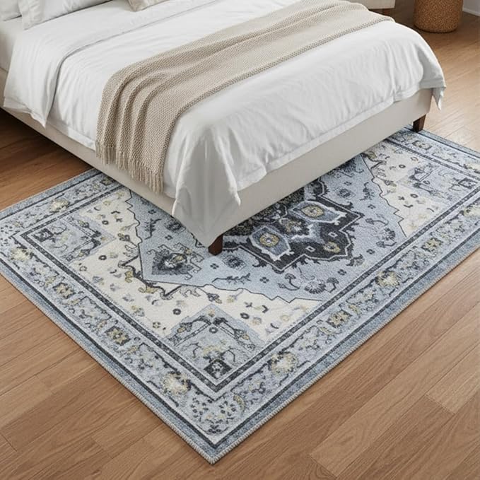 Muddy Mat짰 Azure 2ft x 7ft Washable Area Rugs for Living Room, Bedroom & Dining Room ??Modern Soft Low Pile Non Slip Carpet ??Pet Friendly Waterproof Foldable Rugs for Home