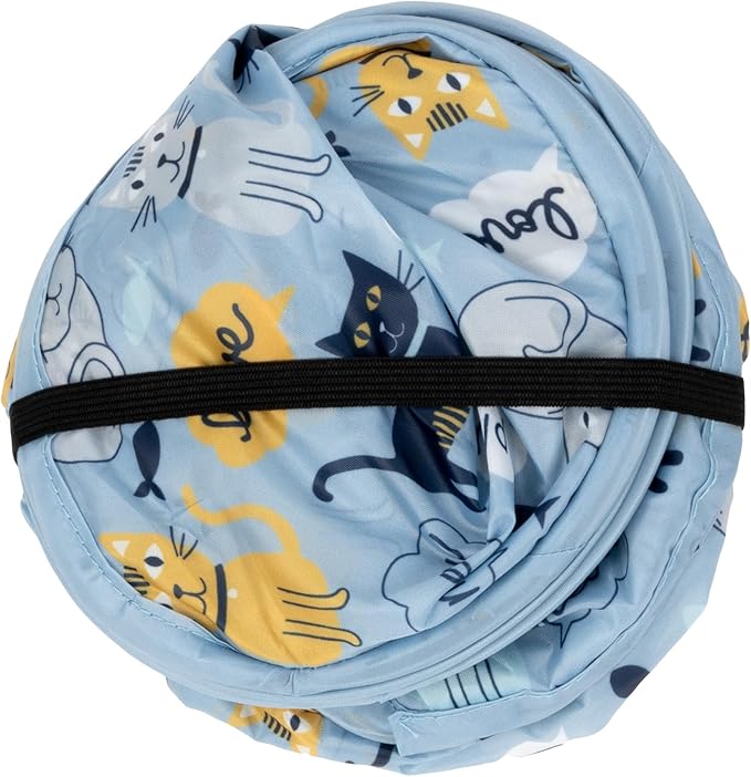 Kitty City Cat Print Pop-Up Cat Play Cube, Collapsible Indoor Cat Hideout with Peekaboo Openings, Lightweight Foldable Cat Cube for Play & Lounging, Blue