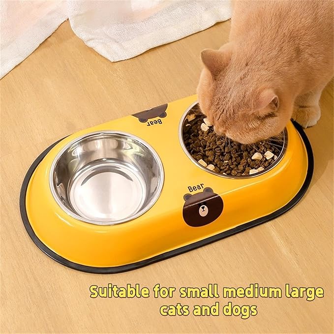 Stainless Steel Dog Bowl - Pet Double Bowls Set with Non-Slip Base for Food and Water Pet Puppy Cats Dishes for Small and Large（Small）
