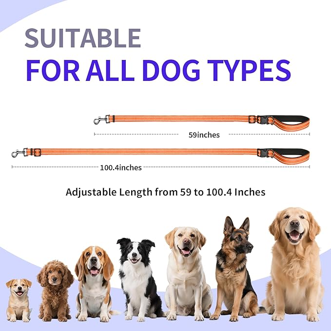 Kazazoo Hands-Free Dog Leash Adjustable Length 5-8 Ft, Waist for Dog Walking, Running for Small &Medium Dogs with Reflective Strips, Ballistic Nylon, Waist Belt, Lightweight Orange M