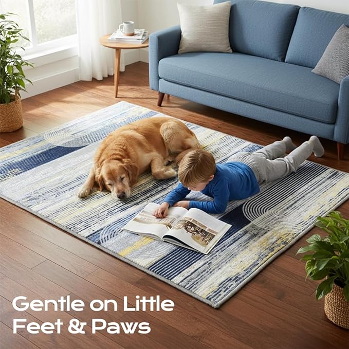 Muddy Mat짰 Horizon 2ft x 7ft Washable Area Rugs for Living Room, Bedroom & Dining Room ??Modern Soft Low Pile Non Slip Carpet ??Pet Friendly Waterproof Foldable Rugs for Home