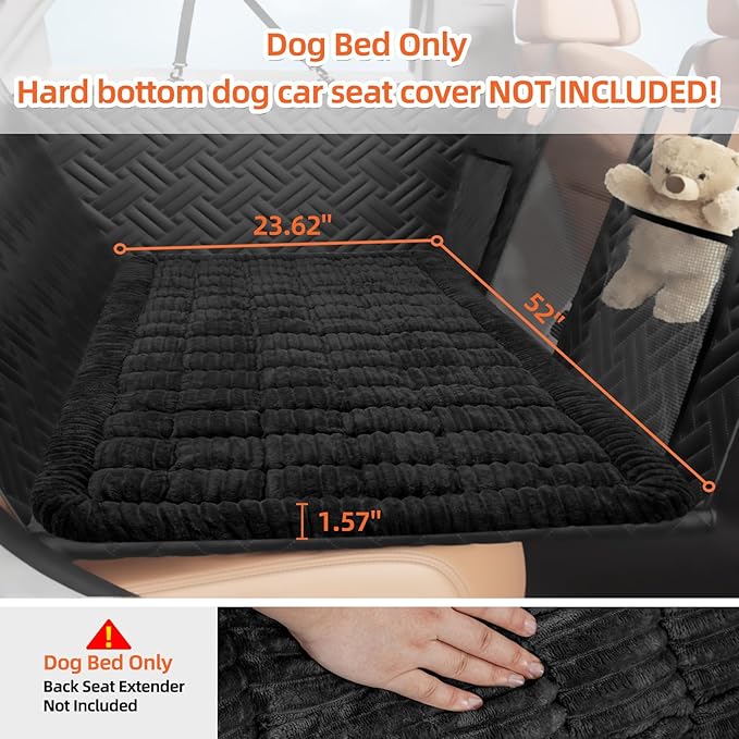 Backseat Pet Bed Mat, Deluxe Dog Seat Covers,Truck Plaid Dog Bed for Car Back Seat, Non-Slip Travel Pet Mat, Back seat Extenders for Car/SUV (for L-Black)