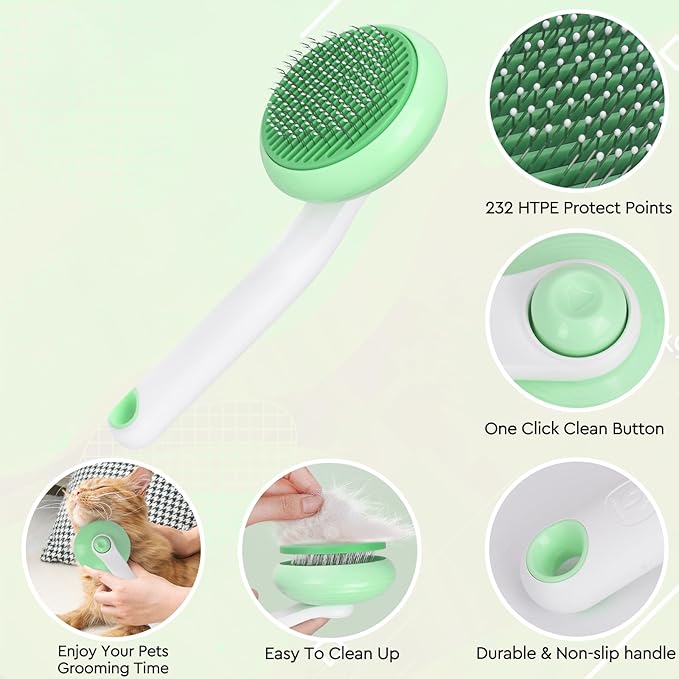 GJEASE Cat Grooming Glove Brush,Self-Cleaning Slicker Pet Brush for Short and Long Haired Pets,Dog Bath Brush for Shedding and Grooming,Removes Loose Hair and Tangles,Promote Circulation