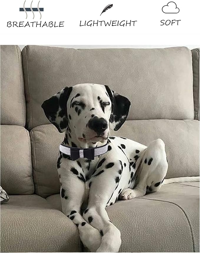 Rhinestone Dog Collar for Small Medium Large Dogs, Adjustable Leather Suede Bling Dog Collars，Diamond Bow Tie Puppy Collars for Boy and Girl.