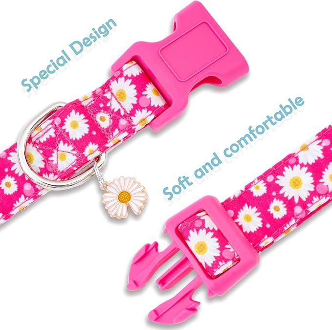 Faygarsle Cotton Dog Collar Cute Dog Collars for Small Medium Large Dogs Hot Pink Floral Colored Options Soft and Fancy Pet Collars for Girls Flower Pattern for Girl Dog Collar M
