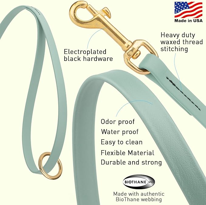 Viper Biothane K9 Working Dog Leash Waterproof Lead for Tracking Training Schutzhund Odor-Proof Long Line with Solid Brass Snap for Puppy Medium and Large Dogs 4ft, Sage Green