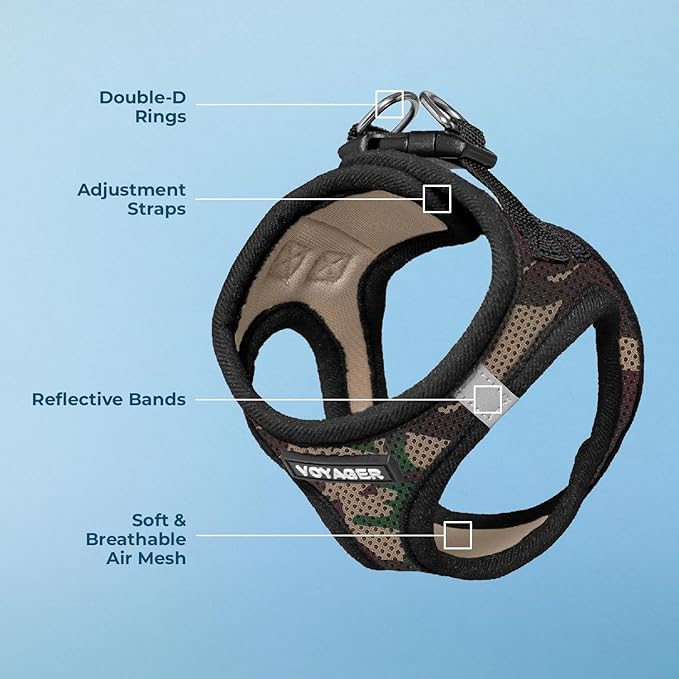 Best Pet Supplies Voyager Step-in Air Harness - All Weather Mesh, Reflective, No Pull Harness for Dogs, Cats - Secure with Hook & Loop Fastener, Buckle, Double D-Rings - Army/Black Trim, S