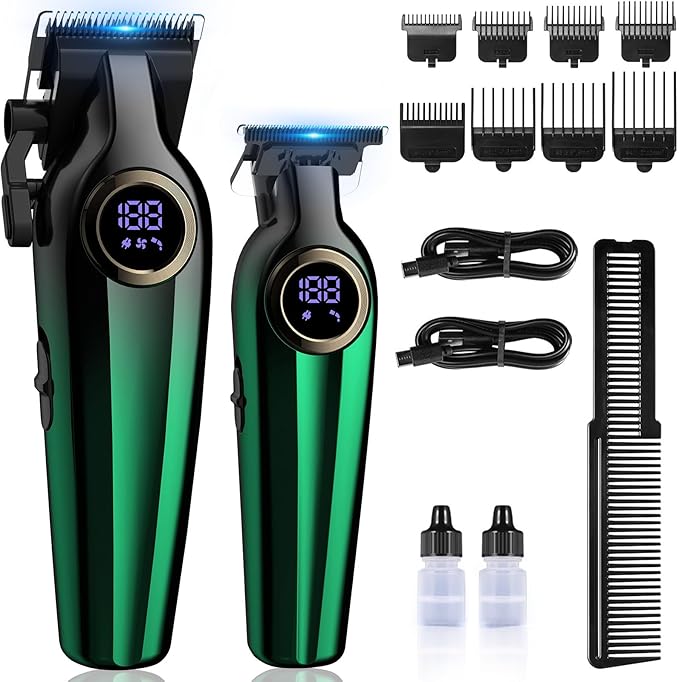 BILLAR Professional Hair Clipper for Men Hair Cutting Kit Men's Beard Trimmer Hair Trimmer Shaver Cordless Barber Clippers and Trimmers（Green）