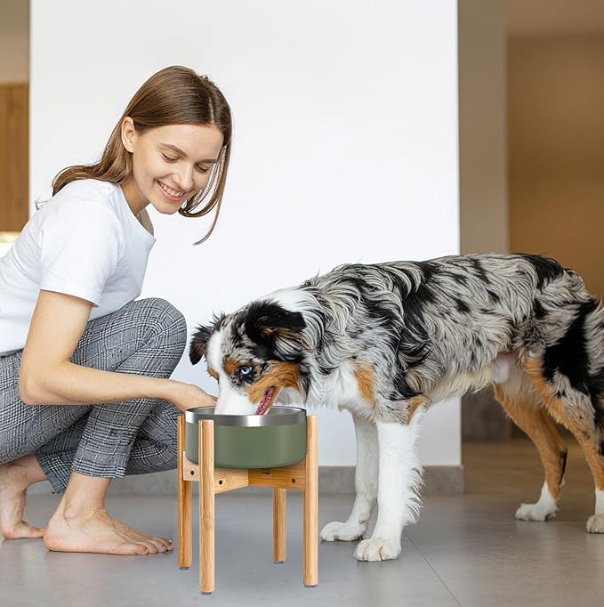 Dog Bowl Stand for Large Dogs - Elevate, Raise Bowl to 12-inch High - Adjustable, Fits Any Pet Food/Water Feeders, and Fountains - Durable Bamboo