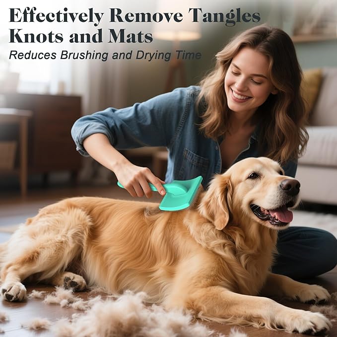 2PCS Slicker Brush for Dogs & Pet Comb,Professional Dog Grooming Brush (Goldendoodles,Poodles,Labradoodles) with Extra Long Pins to Effectively Remove Tangles, Knots and Mats (Cyan, Large)