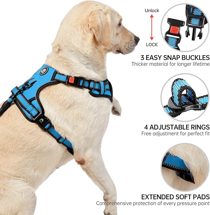NESTROAD No Pull Dog Harness,Adjustable Oxford Dog Vest Harness with Leash,Reflective No-Choke Pet Harness with Easy Control Soft Handle for Large Dogs(Large,Blue)