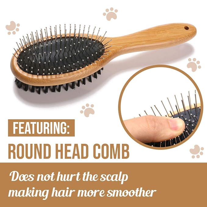 KylePet Dog Brush, Double Sided Pet Slicker Brush with Bamboo Handle for Dogs and Cats Long Hair Pets Grooming Comb for Removing Shedding, Tangles and Dead Undercoat