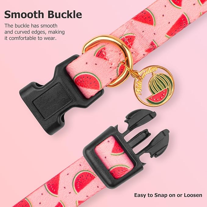 Handmade Dog Collar for Small Medium Large Dogs,Pink Watermelon with Pendant Fall and Winter Fashions Dog Collar (Large)