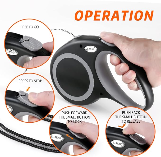 Retractable Dog Leash, 30 FT/ 20 FT Dog Walking Leash for Small Medium Large Dogs up to 77 lbs, Heavy Duty No Tangle (Black, 30 FT (30-77 lbs))