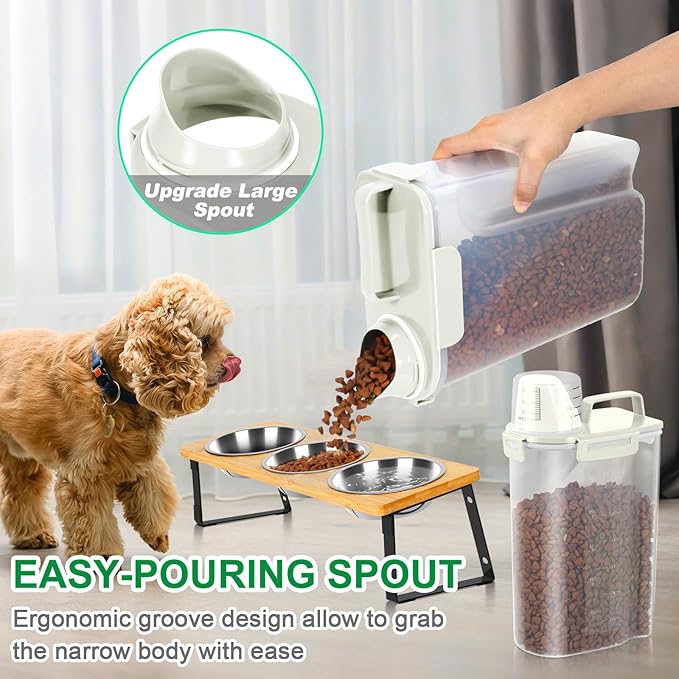 TBMax Pet Food Storage Containers 2 Pack 8-10 Lbs Airtight Dog Food Container Dispenser with Large Spout & Portable Handle, Travel Dog Treat Cat Food Storage Bin Bird Seed Container-Beige